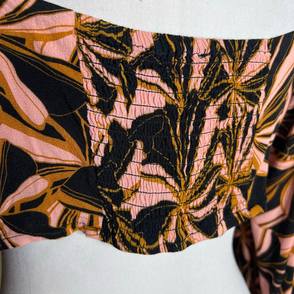Minkpink Ziba Crop Top Large Multicolor Smocked Crepe Abstract Sweetheart Ruffle - Picture 11 of 14